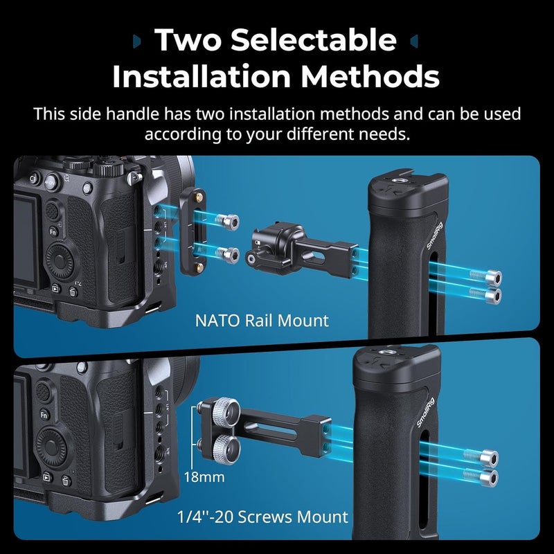 SMALLRIG Lightweight Mini Side Handle Kit with 1/4"-20 Threaded Holes & NATO Clamp, Load Capacity Up to 10kg / 22lbs, Ergonomic Camera Handle for Left or Right Hand, Up and Down Adjustable - Image 4